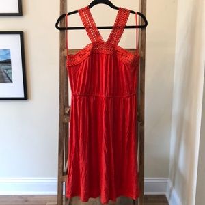 LOFT Red Crochet-Trim Sleeveless Dress